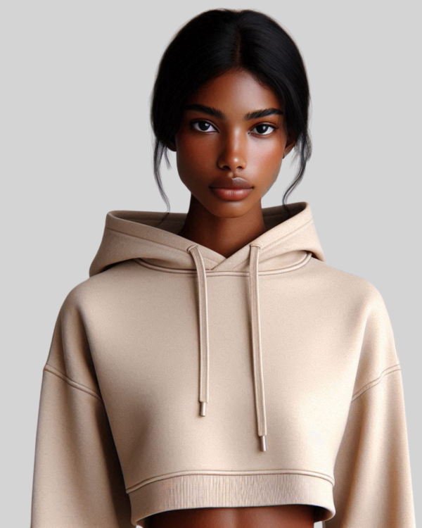 Beige Cropped Hoodie