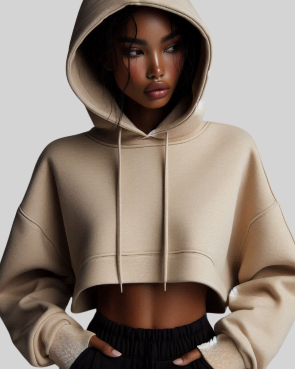 Beige Cropped Hoodie