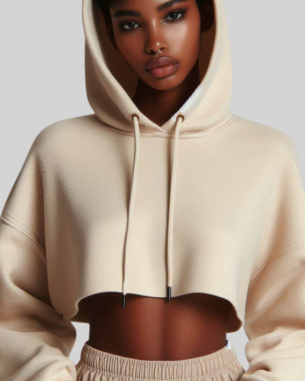Beige Cropped Hoodie